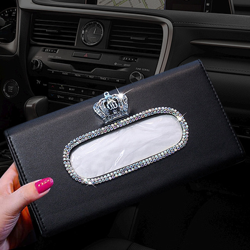 Crystal Bling Car Dashboard Flat Tissue Holder Box with Crown